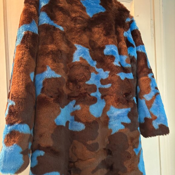 ✨ APPARIS Faux Fur Coat – Brown & Blue ✨ Size Small | Brand New With Tags - Picture 5 of 6